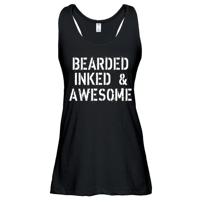 Bearded Inked & Awesome Beard Tattoo Logo Ladies Essential Flowy Tank