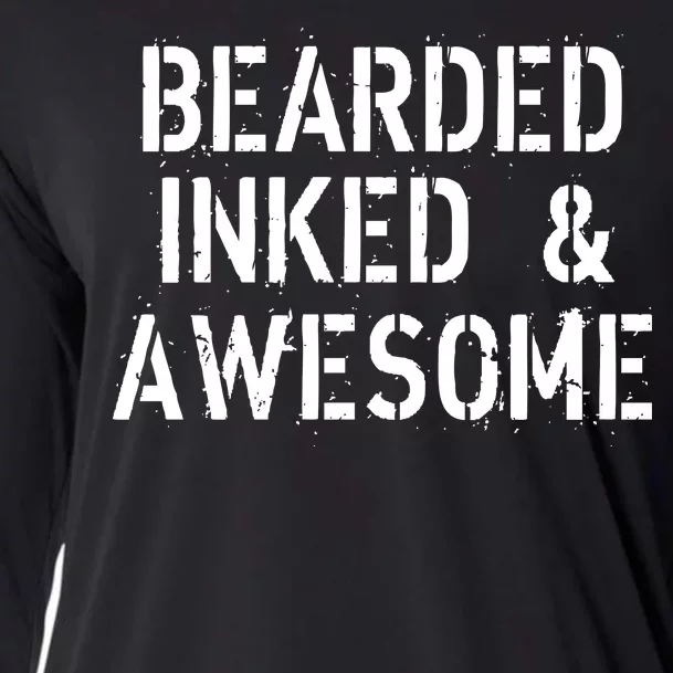 Bearded Inked & Awesome Beard Tattoo Logo Cooling Performance Long Sleeve Crew