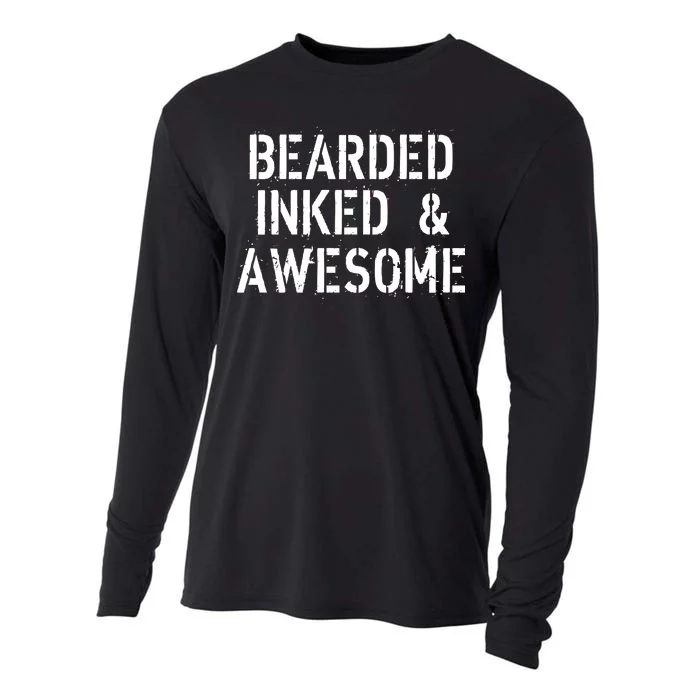 Bearded Inked & Awesome Beard Tattoo Logo Cooling Performance Long Sleeve Crew