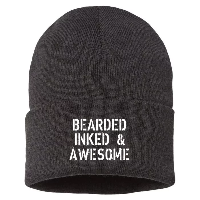 Bearded Inked & Awesome Beard Tattoo Logo Sustainable Knit Beanie