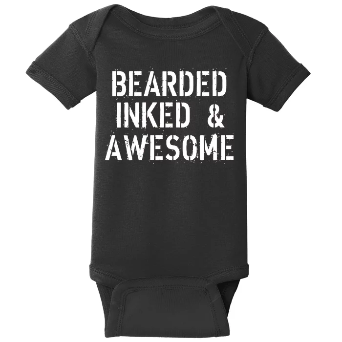 Bearded Inked & Awesome Beard Tattoo Logo Baby Bodysuit