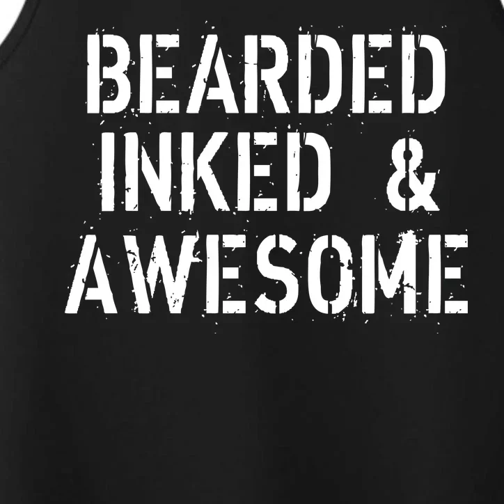 Bearded Inked & Awesome Beard Tattoo Logo Performance Tank