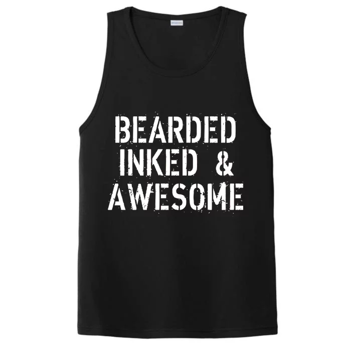 Bearded Inked & Awesome Beard Tattoo Logo Performance Tank