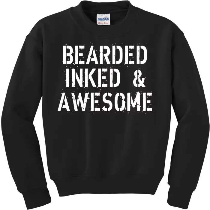 Bearded Inked & Awesome Beard Tattoo Logo Kids Sweatshirt