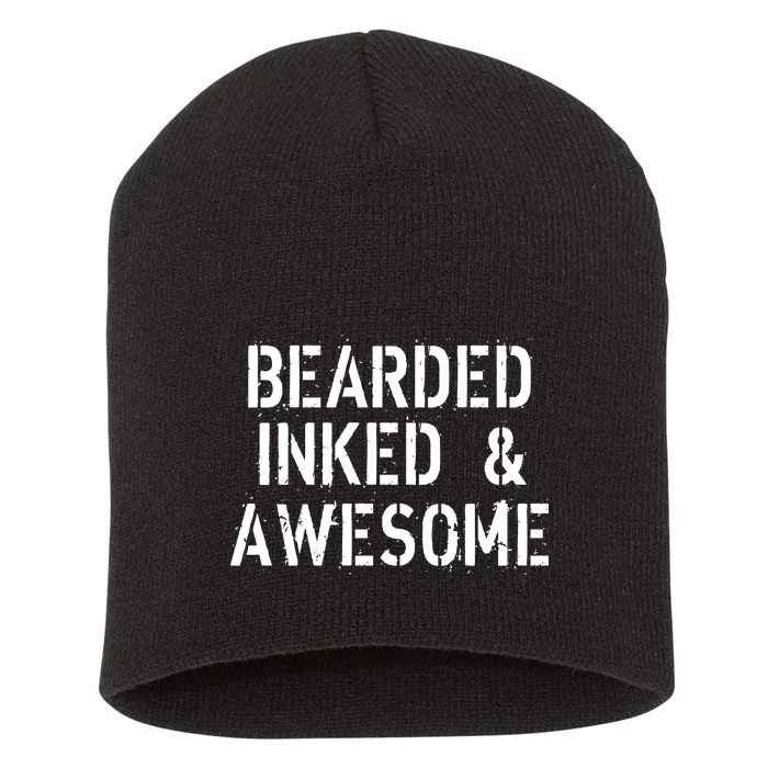 Bearded Inked & Awesome Beard Tattoo Logo Short Acrylic Beanie