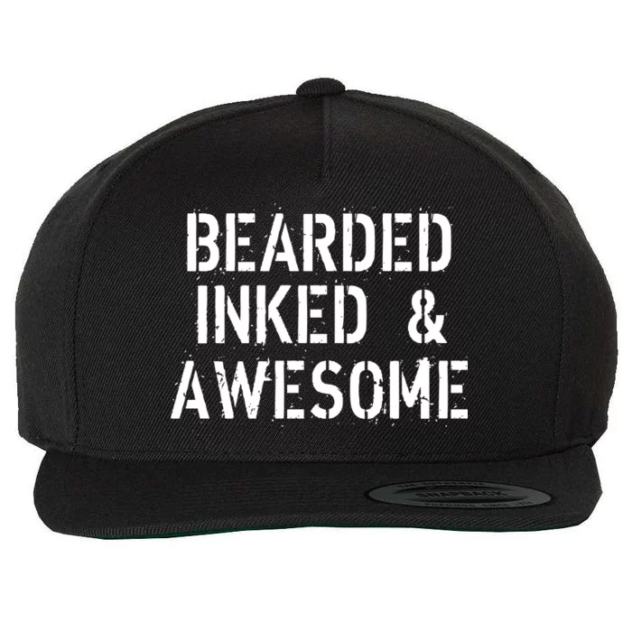 Bearded Inked & Awesome Beard Tattoo Logo Wool Snapback Cap