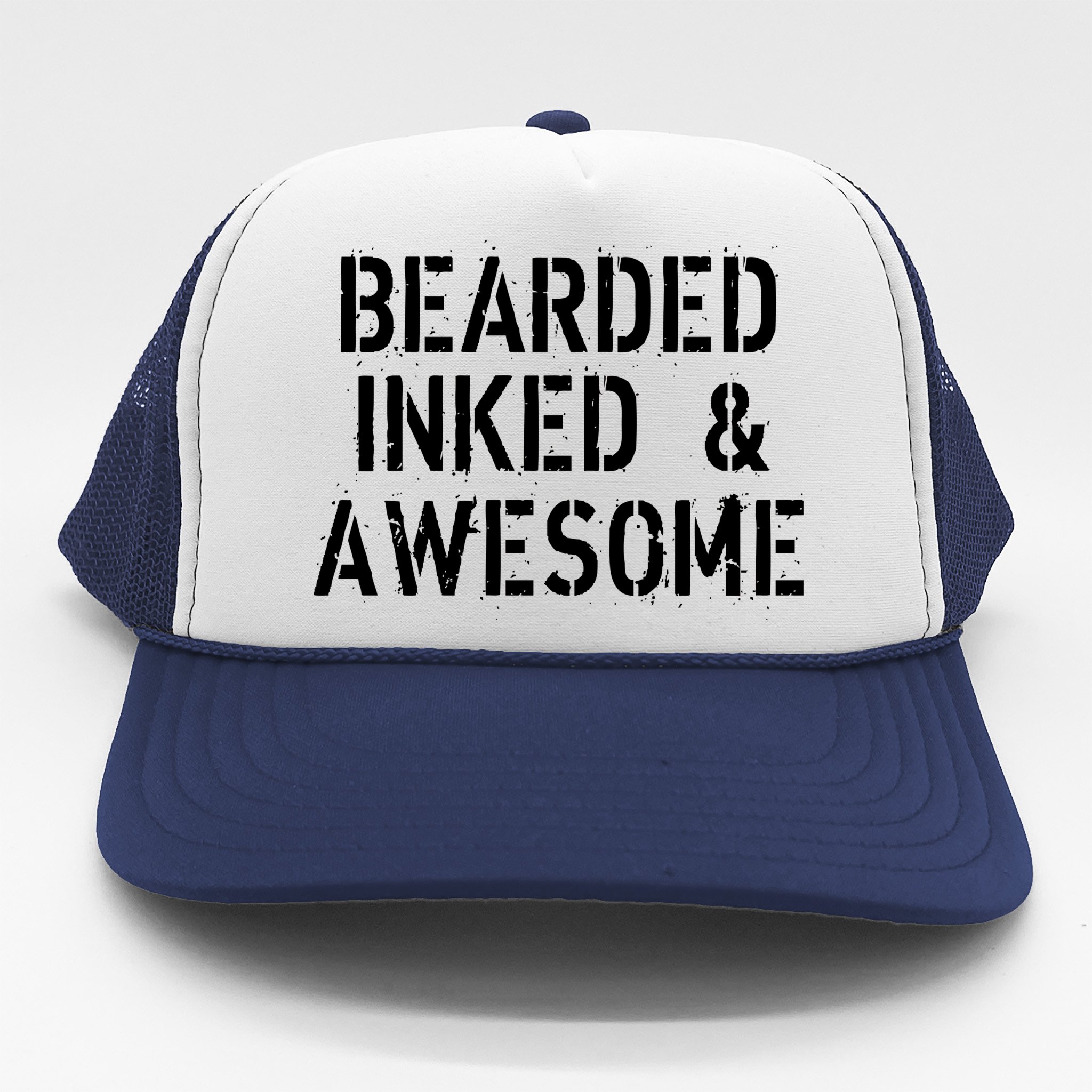 Bearded Inked & Awesome Beard Tattoo Logo Trucker Hat | TeeShirtPalace
