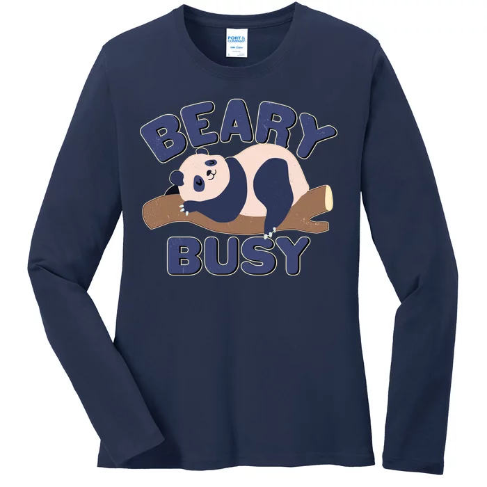 Beary Busy Cute Lazy Panda Ladies Long Sleeve Shirt