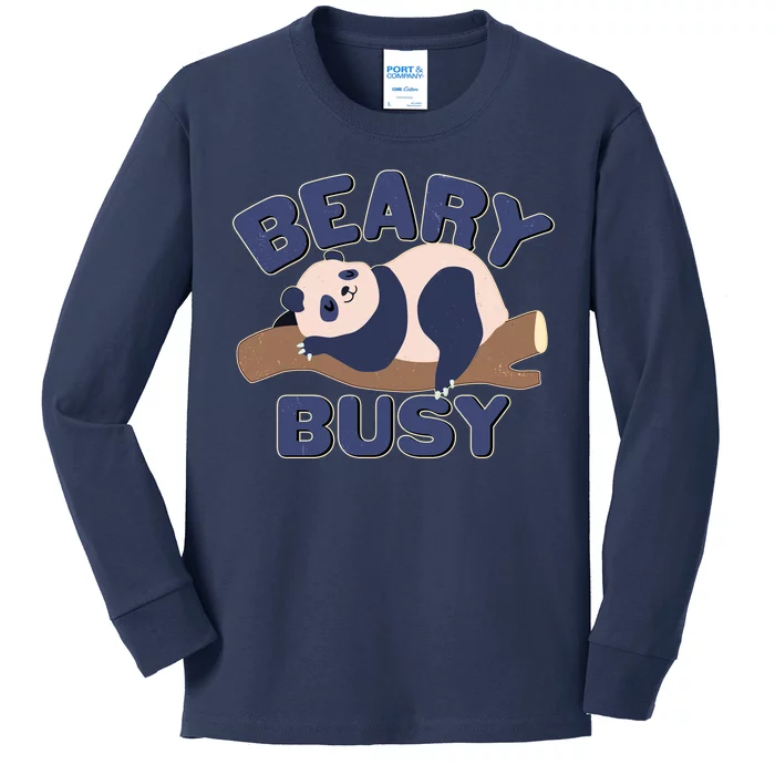 Beary Busy Cute Lazy Panda Kids Long Sleeve Shirt