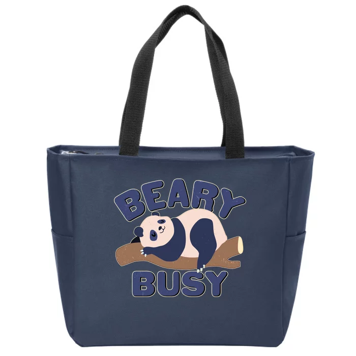 Beary Busy Cute Lazy Panda Zip Tote Bag