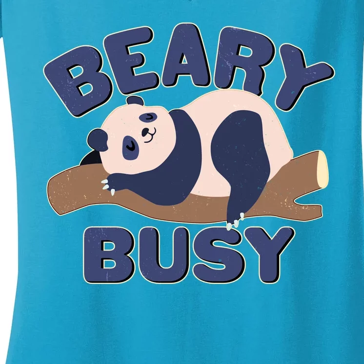 Beary Busy Cute Lazy Panda Women's V-Neck T-Shirt