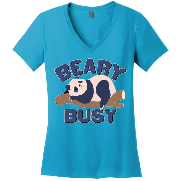 Beary Busy Cute Lazy Panda Women's V-Neck T-Shirt