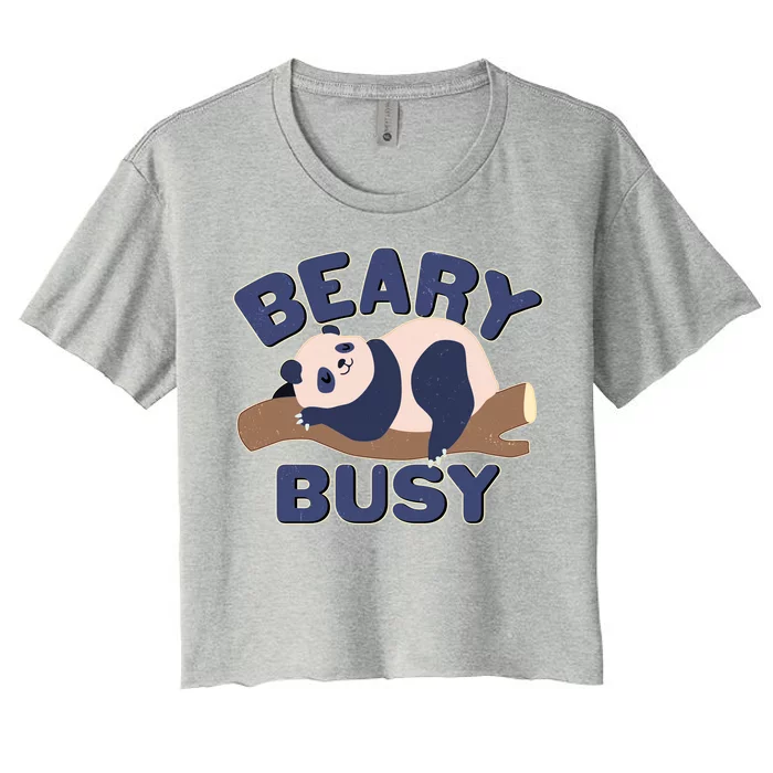 Beary Busy Cute Lazy Panda Women's Crop Top Tee