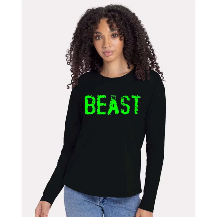 Beast Gym Workout Mode Fitness Logo Womens Cotton Relaxed Long Sleeve T-Shirt