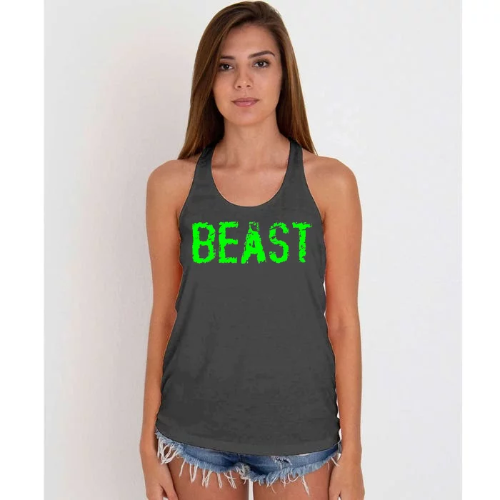 Beast Gym Workout Mode Fitness Logo Women's Knotted Racerback Tank