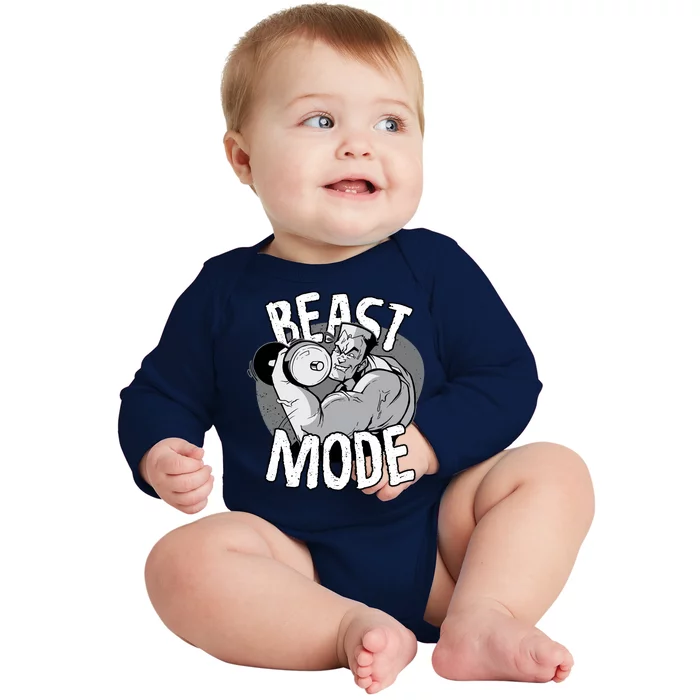 Beast Mode Bodybuilder Baby Long Sleeve Bodysuit