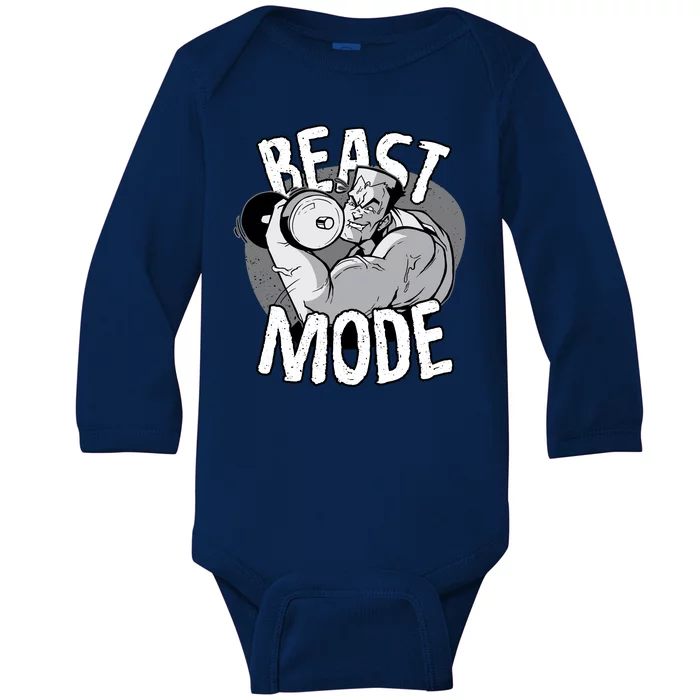 Beast Mode Bodybuilder Baby Long Sleeve Bodysuit