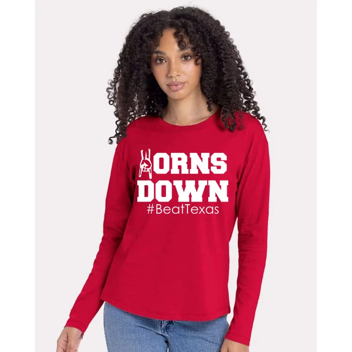 Beat Texas Horns Down Football Womens Cotton Relaxed Long Sleeve T-Shirt