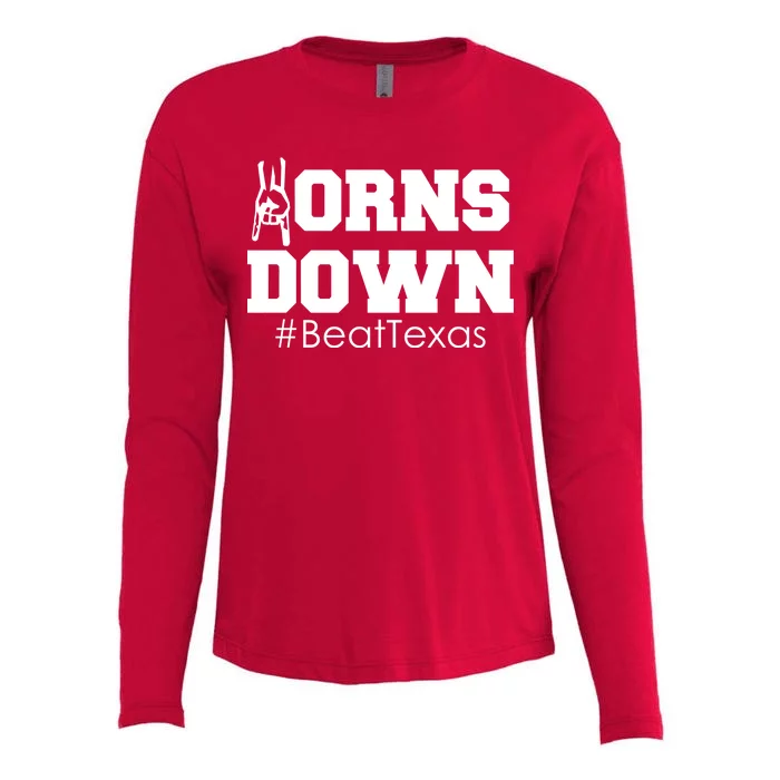 Beat Texas Horns Down Football Womens Cotton Relaxed Long Sleeve T-Shirt