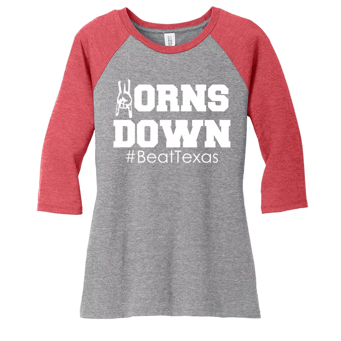 Beat Texas Horns Down Football Women's Tri-Blend 3/4-Sleeve Raglan Shirt