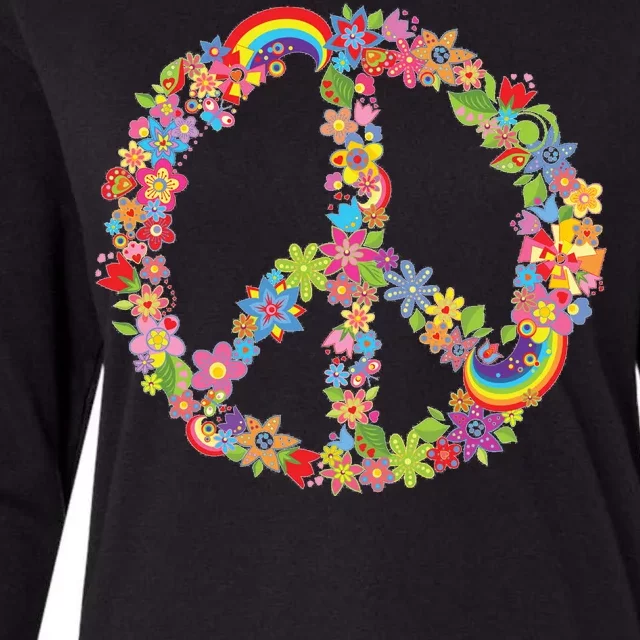 Beautiful Flower Peace Sign Womens Cotton Relaxed Long Sleeve T-Shirt