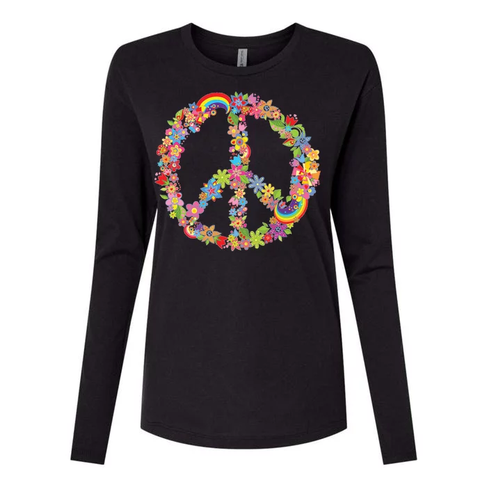 Beautiful Flower Peace Sign Womens Cotton Relaxed Long Sleeve T-Shirt