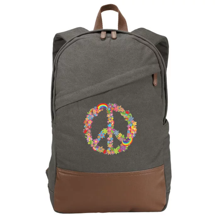 Beautiful Flower Peace Sign Cotton Canvas Backpack