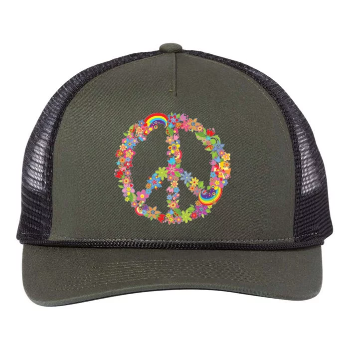 Beautiful Flower Peace Sign Retro Rope Trucker Hat Cap