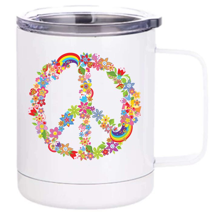 Beautiful Flower Peace Sign Front & Back 12oz Stainless Steel Tumbler Cup