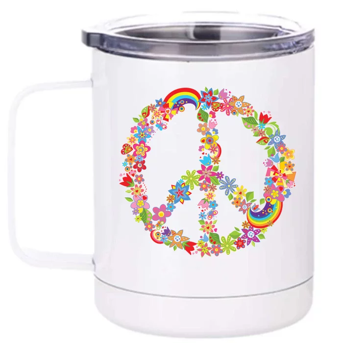 Beautiful Flower Peace Sign Front & Back 12oz Stainless Steel Tumbler Cup