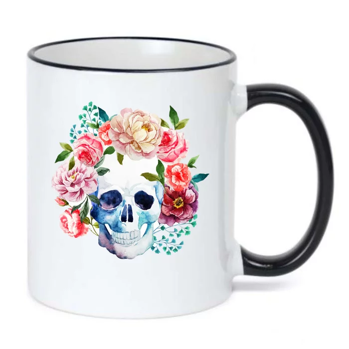 Beautiful Flower Skull Black Color Changing Mug