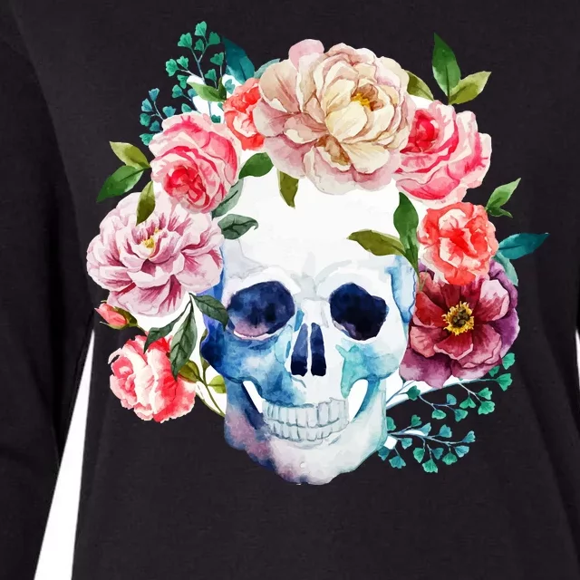 Beautiful Flower Skull Womens Cotton Relaxed Long Sleeve T-Shirt