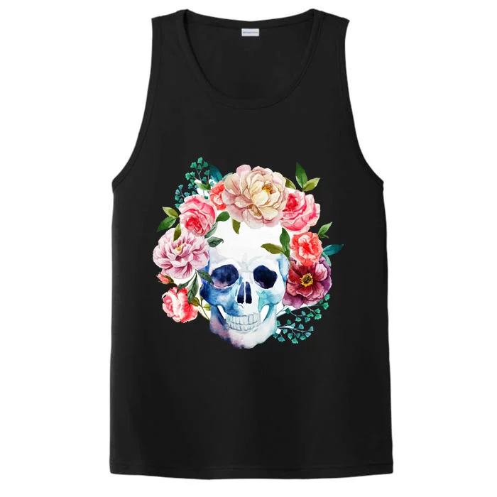 Beautiful Flower Skull Performance Tank