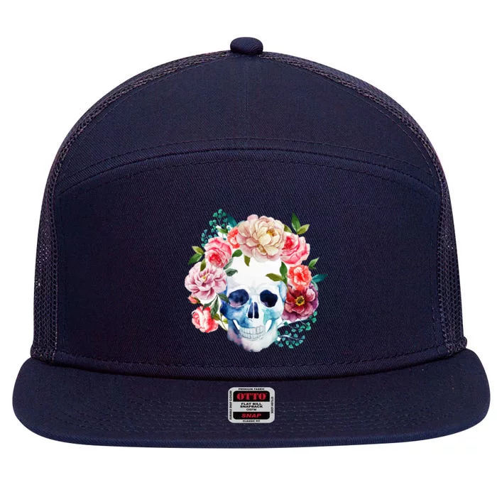 Beautiful Flower Skull 7 Panel Mesh Trucker Snapback Hat