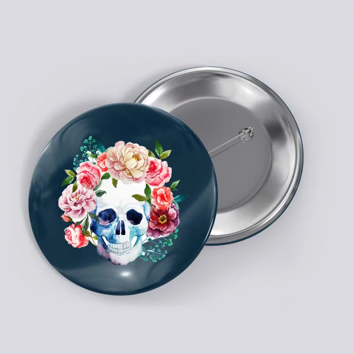 Beautiful Flower Skull Button