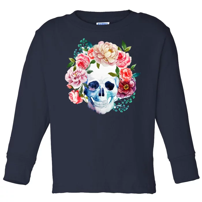 Beautiful Flower Skull Toddler Long Sleeve Shirt