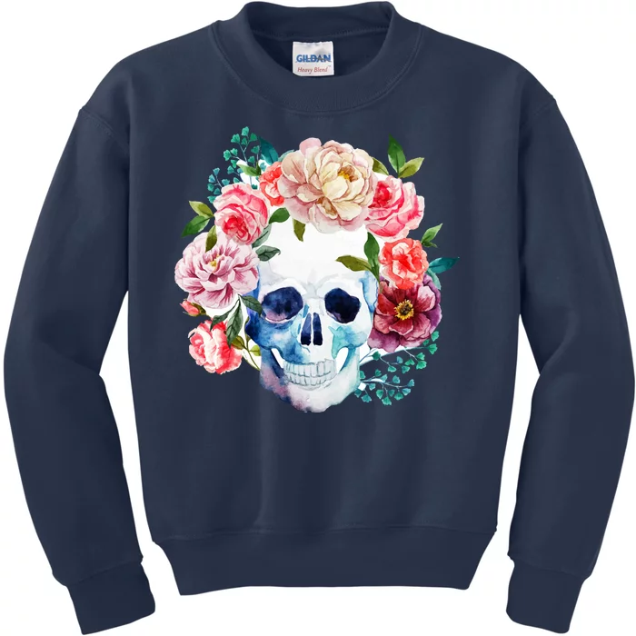 Beautiful Flower Skull Kids Sweatshirt