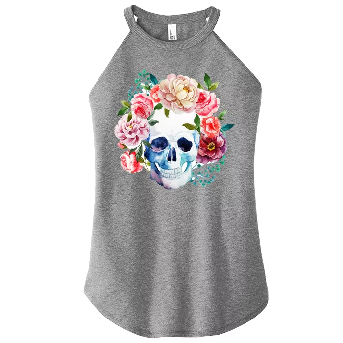 Beautiful Flower Skull Women’s Perfect Tri Rocker Tank