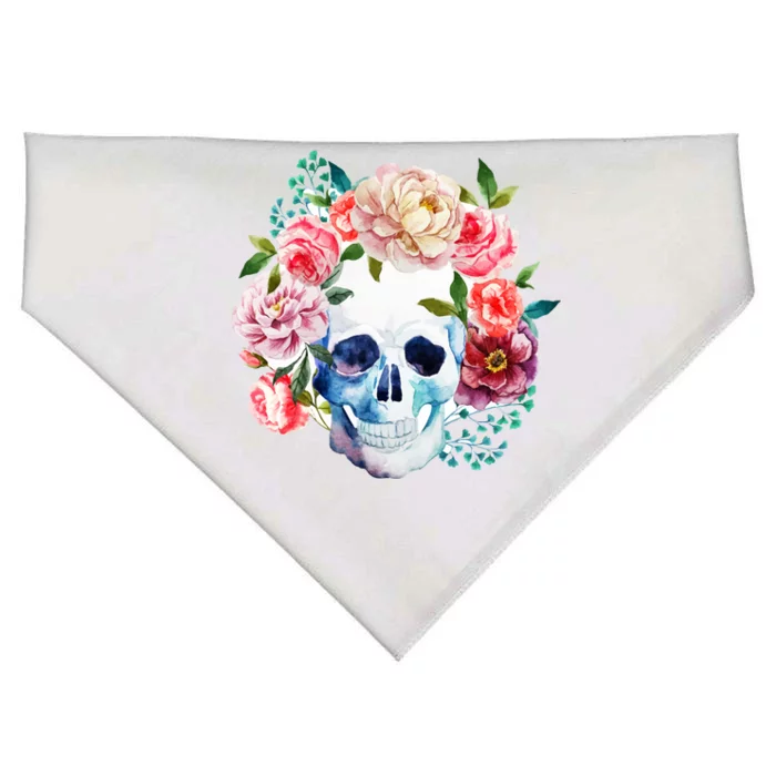 Beautiful Flower Skull USA-Made Doggie Bandana