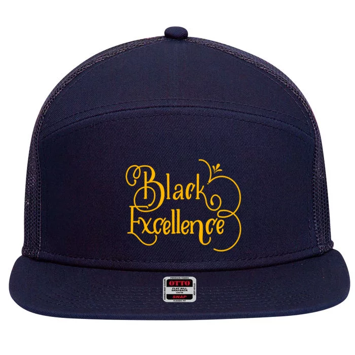 Black Excellence 7 Panel Mesh Trucker Snapback Hat