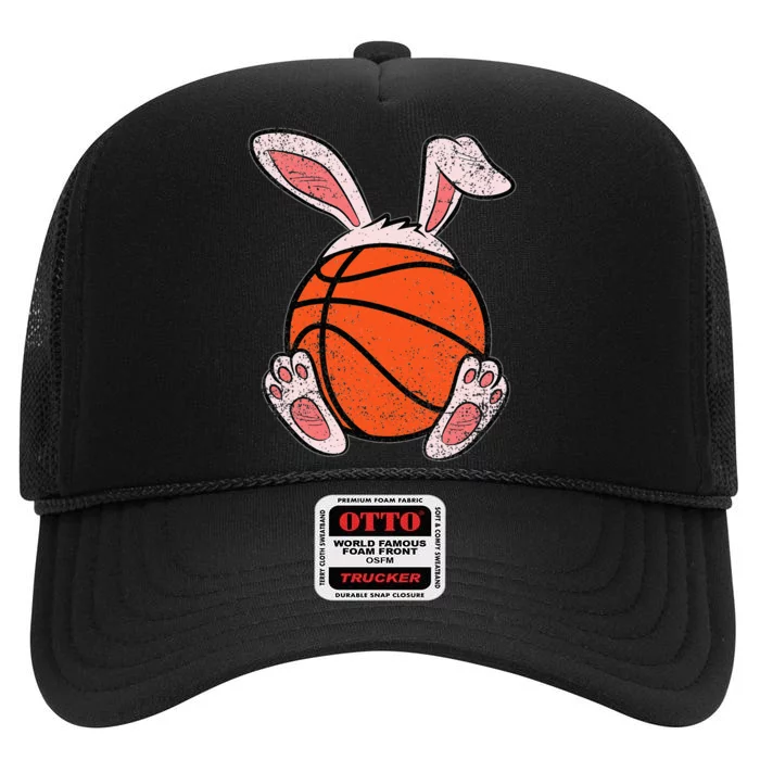 Bunny Ears Ball Cute Rabbit Easter Basketball Lover High Crown Mesh Trucker Hat