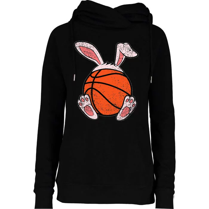 Bunny Ears Ball Cute Rabbit Easter Basketball Lover Womens Funnel Neck Pullover Hood