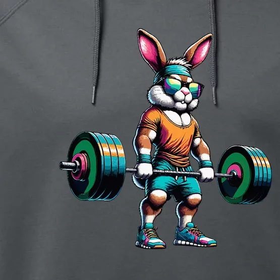 Bodybuilder Easter Bunny Powerlifting Deadlife Gym Lover Performance Fleece Hoodie