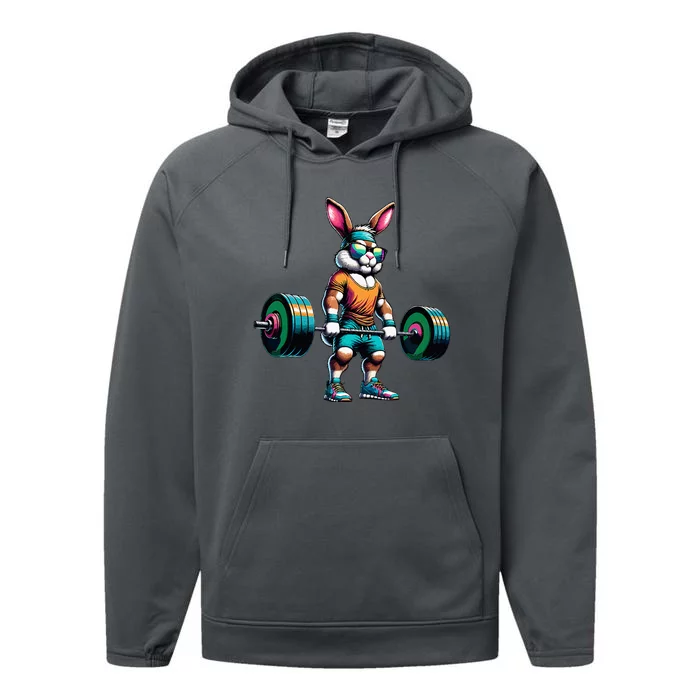 Bodybuilder Easter Bunny Powerlifting Deadlife Gym Lover Performance Fleece Hoodie