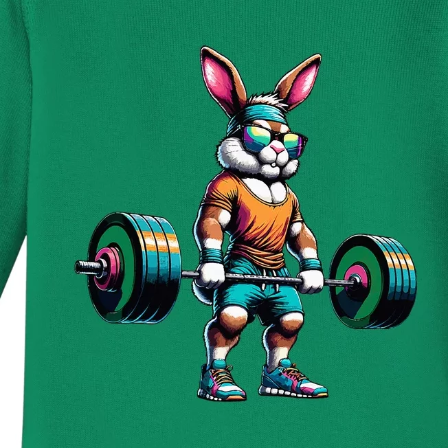 Bodybuilder Easter Bunny Powerlifting Deadlife Gym Lover Baby Long Sleeve Bodysuit