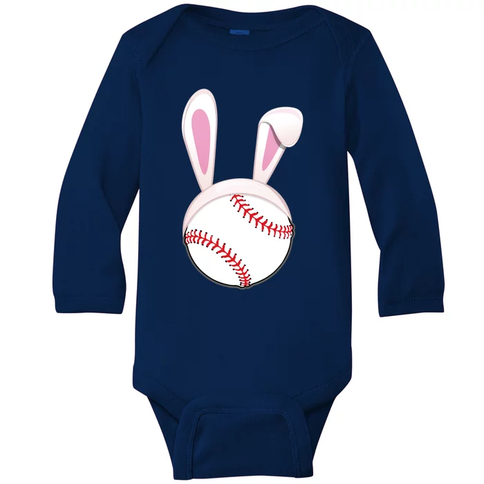 Baseball Easter Bunny Ears Rabbit Spring Holiday Player Gift Baby Long Sleeve Bodysuit