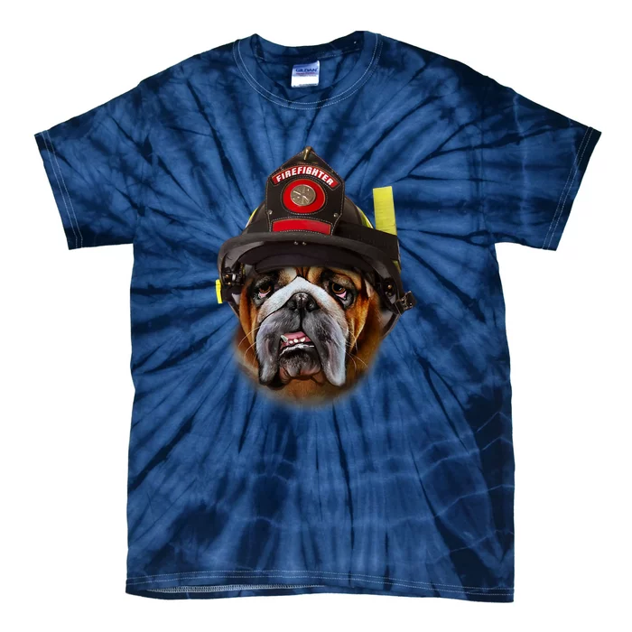 Brave English Bull Dog In Firefighter Helmet Rescue Tie-Dye T-Shirt