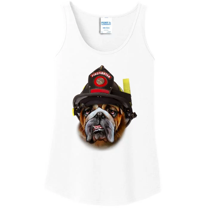 Brave English Bull Dog In Firefighter Helmet Rescue Ladies Essential Tank