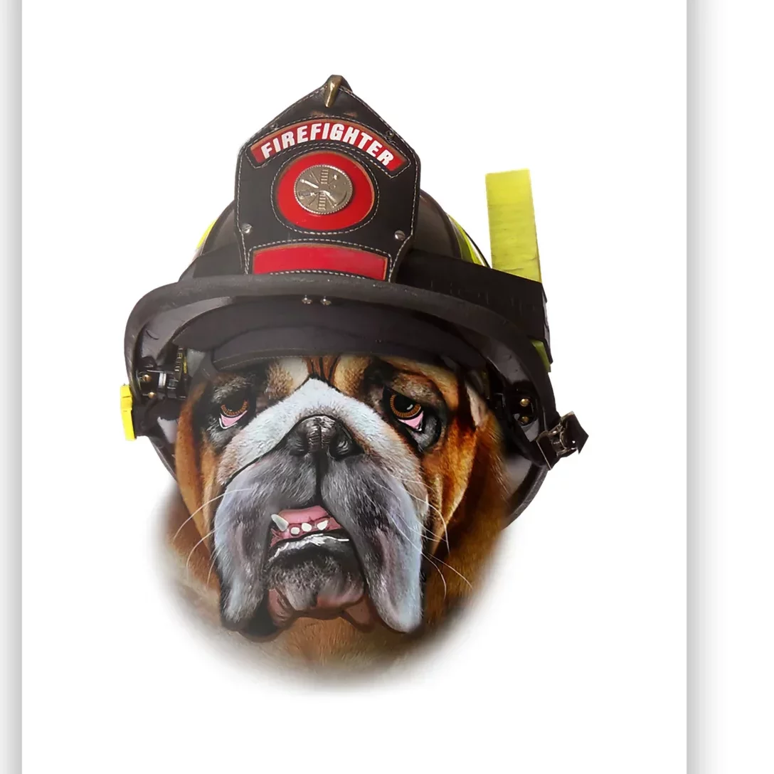 Brave English Bull Dog In Firefighter Helmet Rescue Poster