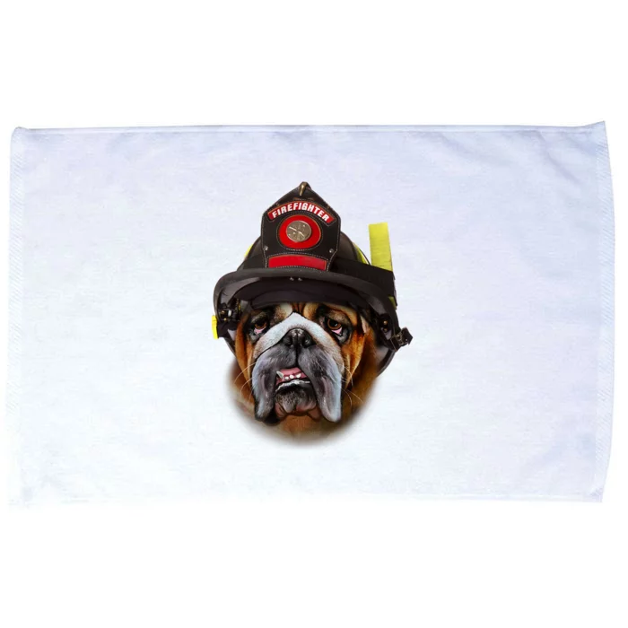 Brave English Bull Dog In Firefighter Helmet Rescue Microfiber Hand Towel